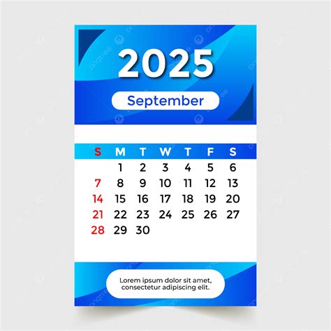 Calendário De Setembro De 2025 Céu Azul Vetor Modelo para download ...