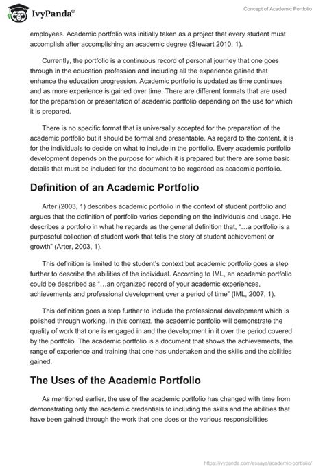 Concept of Academic Portfolio - 1727 Words | Essay Example