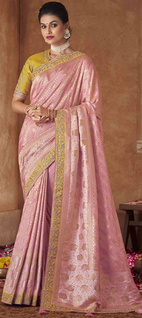 Engagement Reception Traditional Pink And Majenta Color Dolla Silk