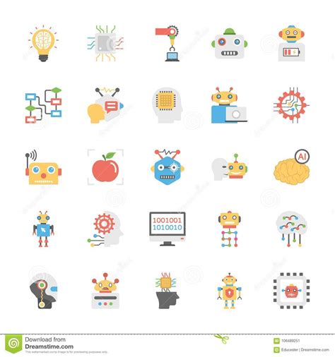 Iconos Planos Del Vector De La Inteligencia Artificial Fijados Stock De