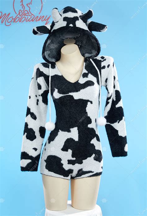 Fluffy Homewear Bodycon Romper Cow Pattern Hooded Bodysuit Top Quality Sexy Lingerie For Sale
