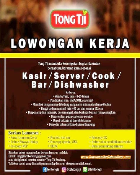 Lowongan Kerja Bandung Karyawan Teh Tong Tji Bandung Loker Bandung