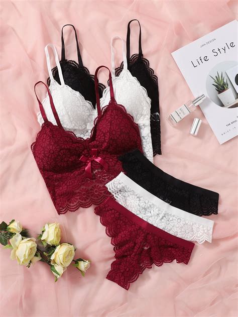 Sets Bow Decor Floral Lace Lingerie Set Artofit