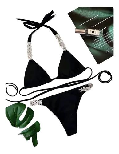 Bikini Traje De Baño Negro Con Cristales Piezas Sexy Cuotas sin