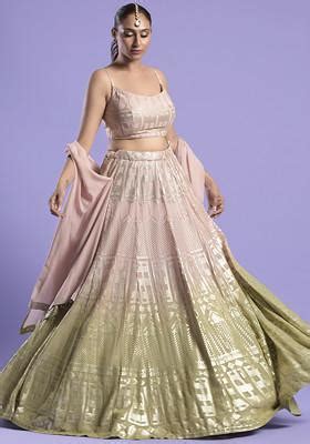Buy Women Nude Pink Ombre Zari Embroidered Organza Lehenga Set Wll Luxury Designers Indya
