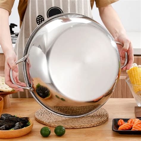 Hot Pot Cooker With Divider Stainless Steel Induction Cooker Pot Fondue Cooking Tool 34cm