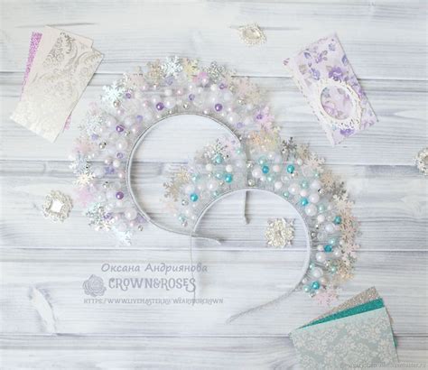 Новогодний ободок,диадема корона со снежинками.Розовый,бирюзовый в ...