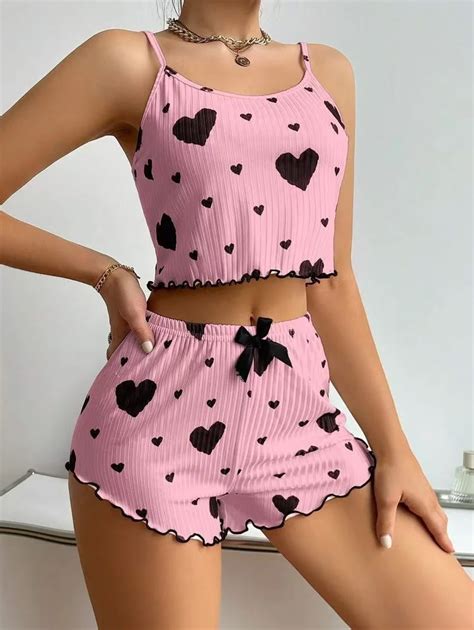 Woherb Love Print Sweet Sling Shorts Pure Want Suit Pajamas Women Shunger Lingerie