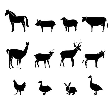 Premium Vector Farm Animals Silhouettes Set On Isolated White