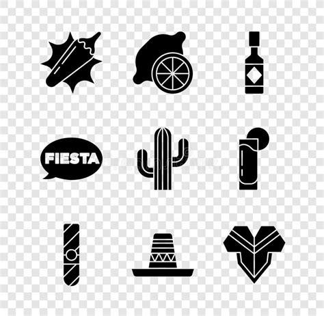 Set Hot Chili Pepper Pod Lemon Tabasco Sauce Cigar Mexican Sombrero Poncho Fiesta And