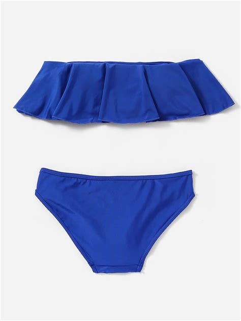 Blue Ruffle Off The Shoulder Bikini Set Shein Sheinside