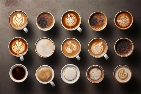 Premium Ai Image Variety Of Coffee Like Cappuccino Espresso Milk Coffee Hot Drink For