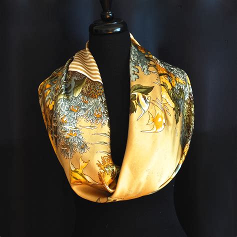 Large Harvest Gold Signature Silk Scarf Or Shawl Featuring A Fish