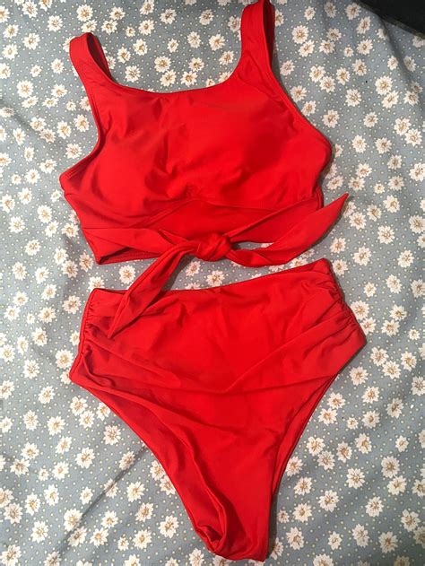 Red Orange High Waist Bikini Women S Fashion Swimwear Bikinis Swimsuits On Carousell