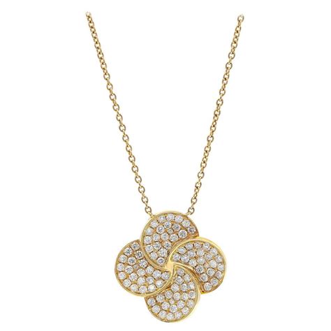 Elizabeth Fine Jewelry 1.77 Carat Diamond Flower Necklace 18K Yellow ...