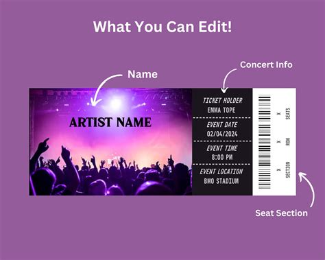 Custom Concert Ticket Event Ticket Stub Printable Event Ticket Personalized Concert Invitation