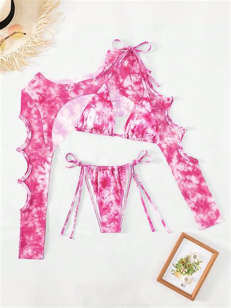 Shein Swim Bae Ba Ador Bikini De Tie Dye Con Abertura Con Cover Up Moda De Mujer Shein M Xico