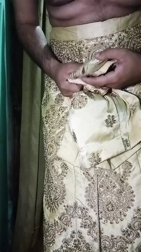 Indian Gay Crossdresser Gaurisissy XXX Sex In Golden Saree Pressing His Boobs And Fingering His