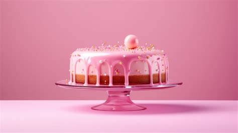 Premium AI Image A Pink Cake With Pink Icing And Gold Glitter