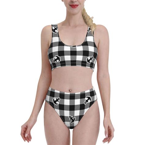 Bingfone Women S Bikini Sets Anchor Black Tartan Plaid Print High