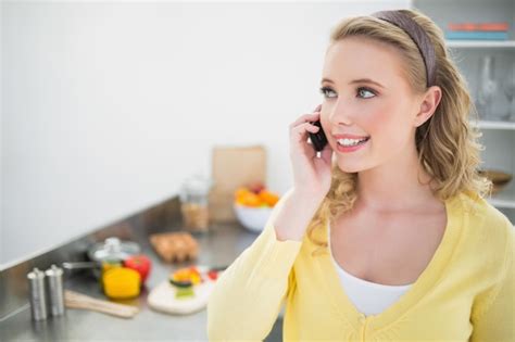 Premium Photo Cheerful Cute Blonde Phoning