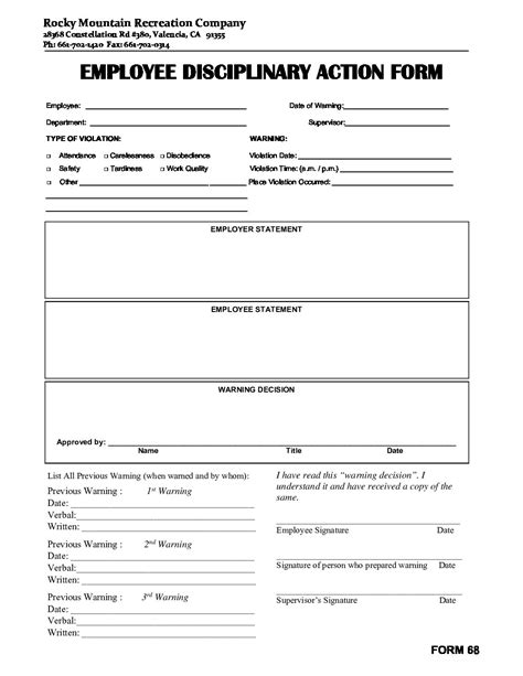 Disciplinary Action Form Printable