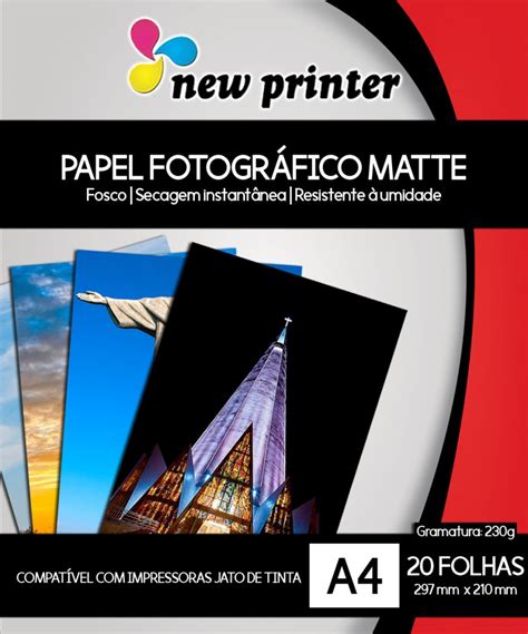 Papel Fotográfico Matte Fosco 230g tamanho A4 Pacote 20 folhas