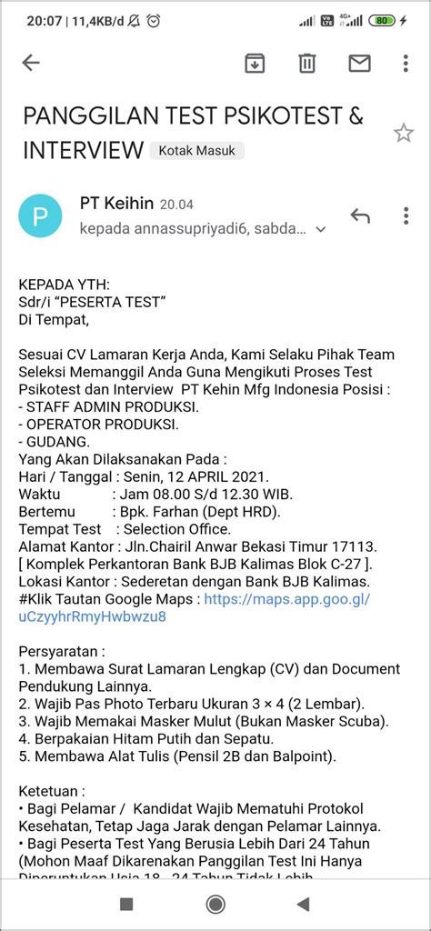 Contoh Surat Untuk Mohon Interview Melalui Email