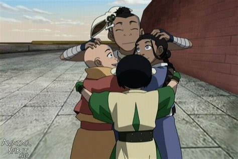 Avatar Aang Katara Sokka And Toph Beifong Hugging Each Other