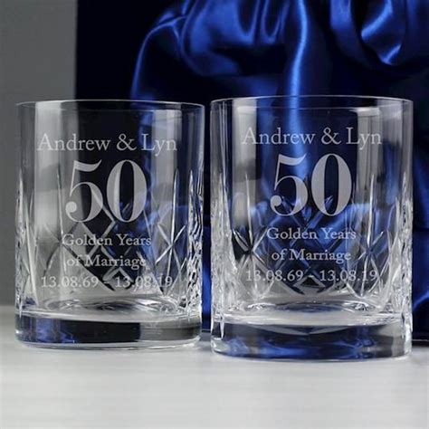 Pair Of Personalised Anniversary Crystal Whisky Glasses Personalised