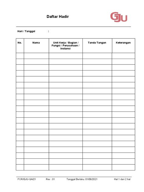 Daftar Hadir Safety Talk Pdf