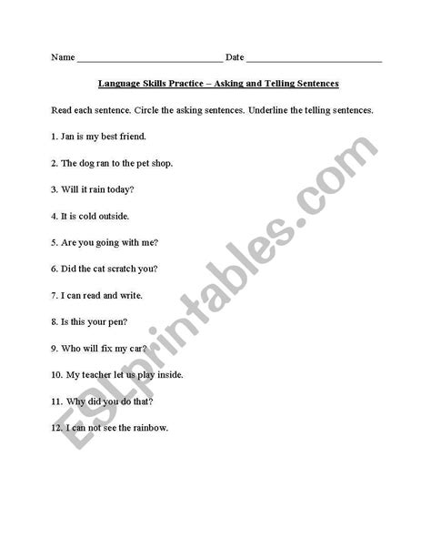 Telling And Asking Sentence Worksheet Tutoreorg Master Of Documents