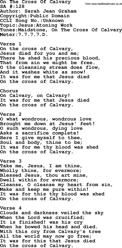 Salvation Army Hymnal Song On The Cross Of Calvary With Lyrics And Pdf