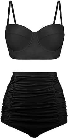 Amazon HHmei Women High Waist Bikinis Swimwear Swimuit Female Retro Beachewear Bikini Set