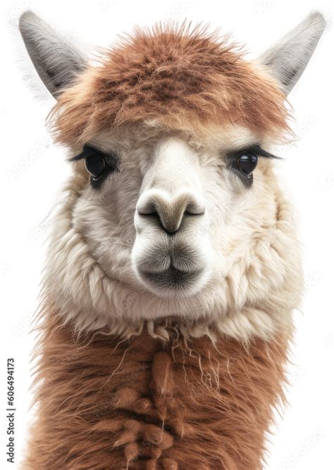 Close Up Portrait Of An Alpaca Isolated On White Or Transparent