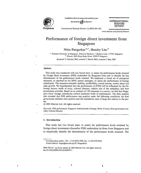 performance  foreign direct investment  singapore