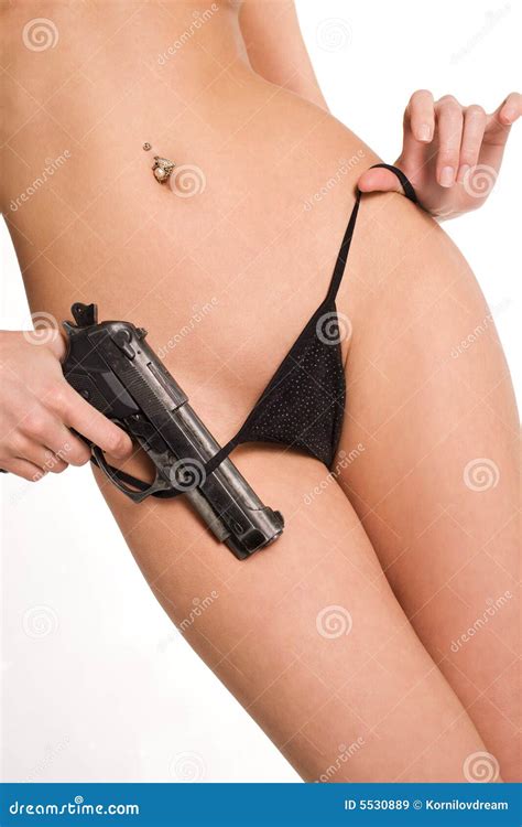 Naked Woman With A Gun Stock Image Image Of Glamour Model 5530889