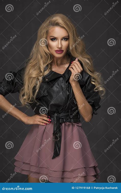Sensual Blonde Woman With Long Curly Hair Stock Photo Image Of Motion Perfect 127919168