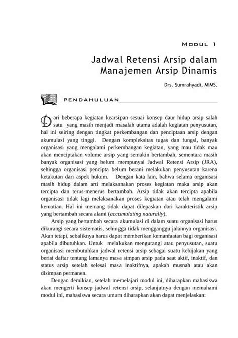 Pdf Jadwal Retensi Arsip Dalam Manajemen Arsip Dinamis Modul