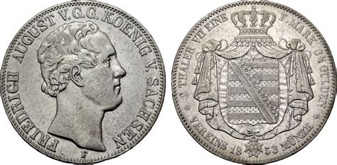 Sachsen Doppeltaler 1853 F Friedrich August II 1836 1854 Ss Vz Ber