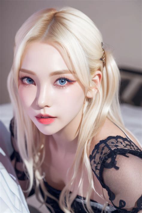 A Close Up Of A Woman With Long Blonde Hair And Blue Eyes Seaart Ai