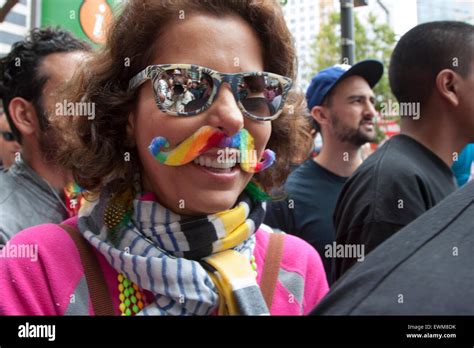 Rainbow Mustache At The Gay Pride Parade In San Francisco California Stock Photo Alamy