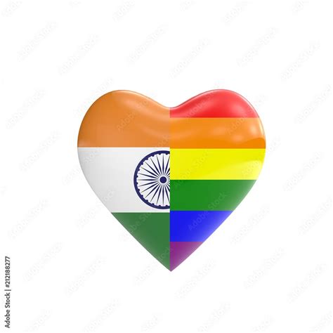 India Flag And Gay Lgbt Rainbow Flag Heart Shape Gay Rights Concept D Rendering Stock