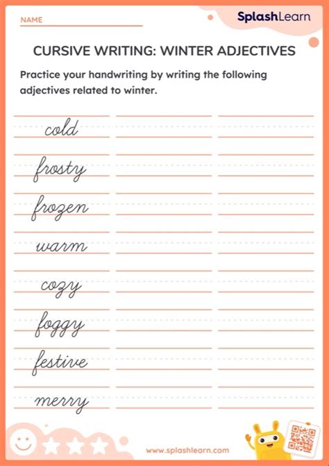 Cursive Writing Winter Adjectives Printable Ela Worksheet