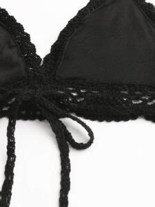 Sexy Bikini Triangle Halter Crochet Trim Backless Floral Print String Panty Swimwear Td Mercado