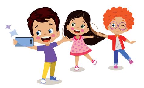 cute little boy taking selfie with his friends 14830116 Vector Art at ...
