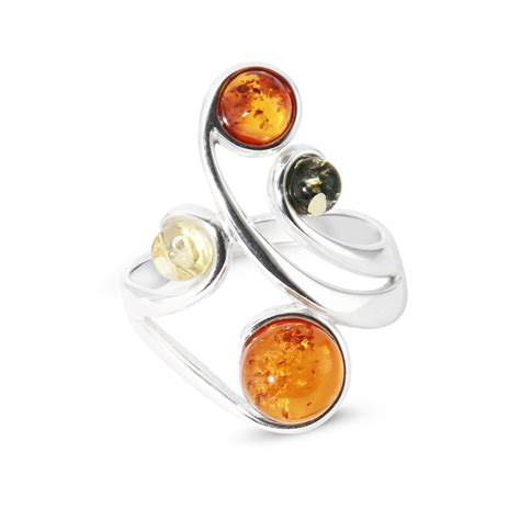 Bague Ambre Multicolore Sur Argent 925 Ref 42445