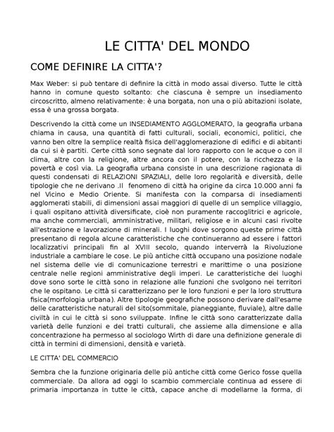 Le città del mondo riassunto - Docsity