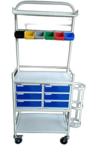 White Base Mild Steel Crash Cart Trolley For Hospital Size 5x1ft