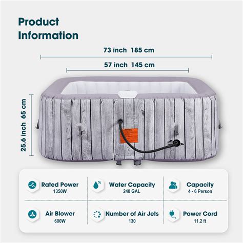 RELXTIME Portable Inflatable Hot Tub 4 6 Person Blow Up Spa Outdoor Hottub 130 Bubble Air Jets